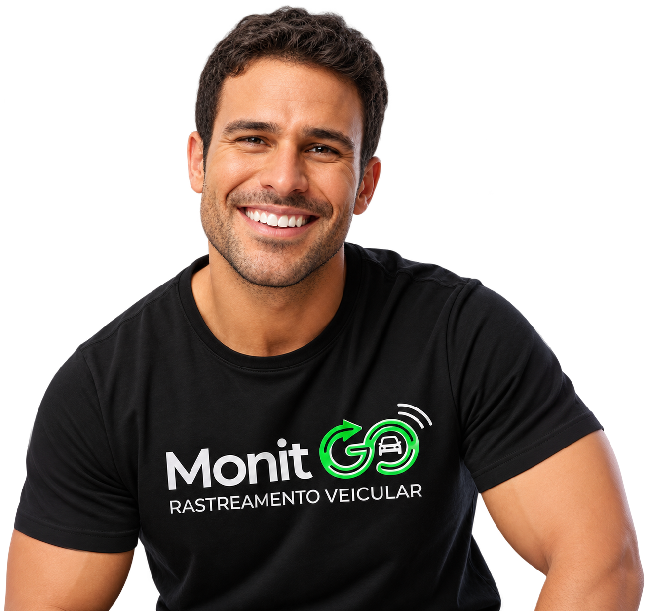 Homem sorridente com camiseta MonitGO